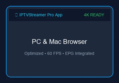 Windows laptop and MacBook displaying IPTVStreamer Pro streaming service dashboard